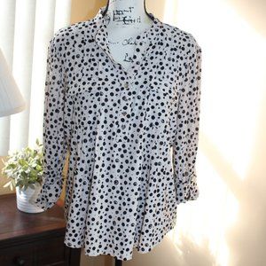 Cocomo Petite Women's Long Sleeve Polka Dot Blouse - Size PXL